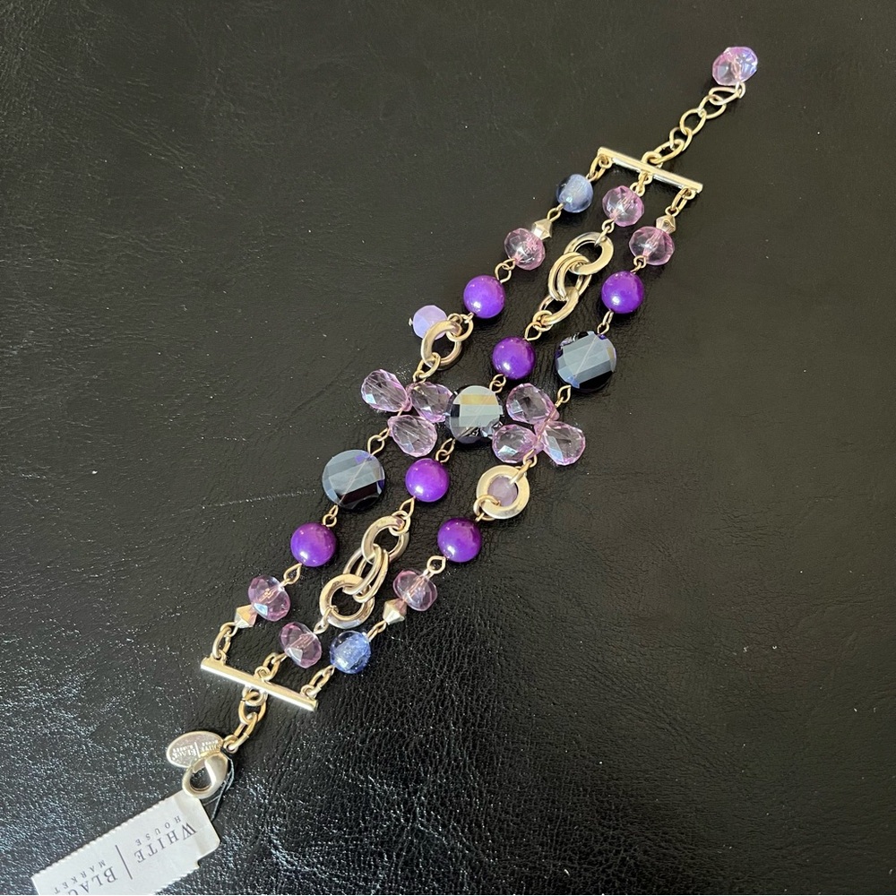 NWT White House Black Market Bracelet Multi Strand Purple Beaded Gold Tone